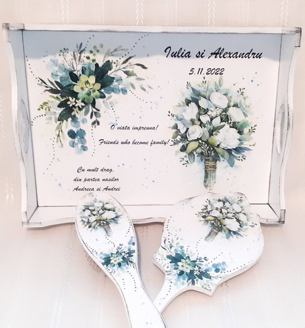 Tavita/set pentru mireasa cu buchetul miresei