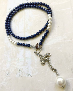 Colier CHOKER perle de Mallorca indigo & albe