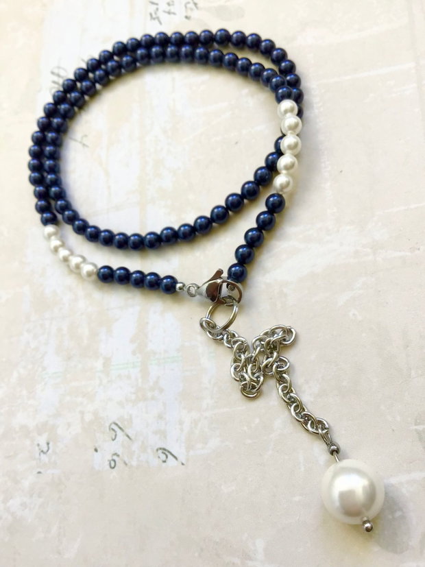 Colier CHOKER perle de Mallorca indigo & albe