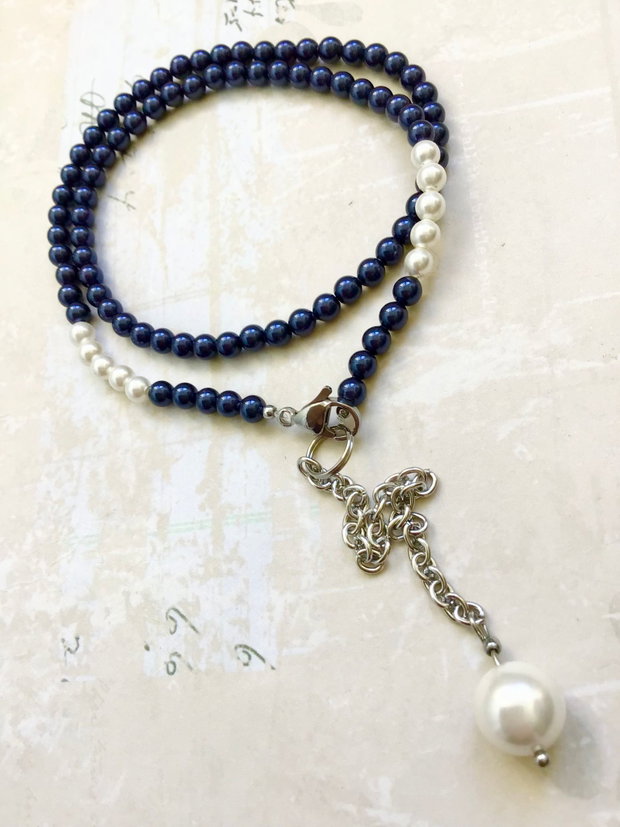 Colier CHOKER perle de Mallorca indigo & albe