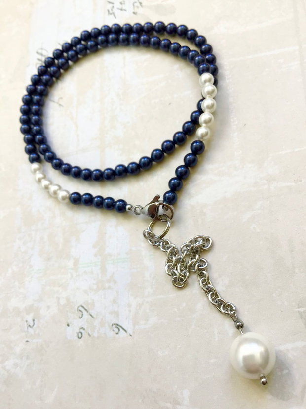 Colier CHOKER perle de Mallorca indigo & albe