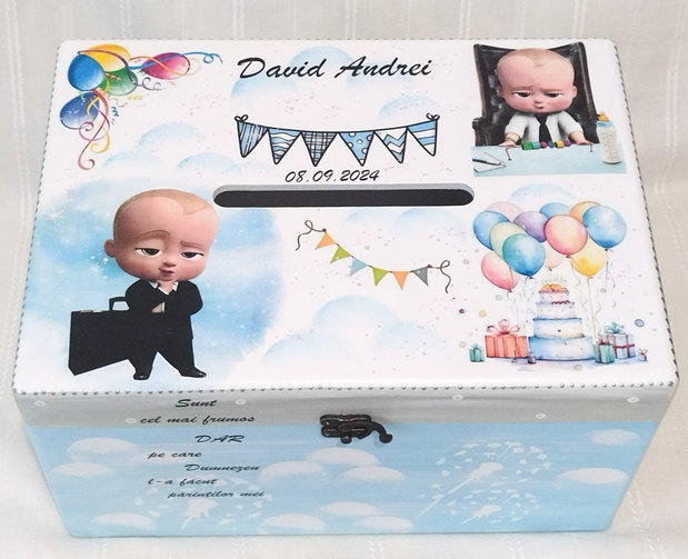 Cutie de dar pentru botez cu tema baby boss