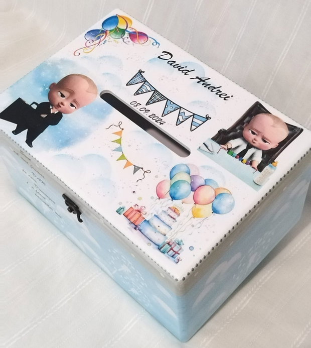 Cutie de dar pentru botez cu tema baby boss