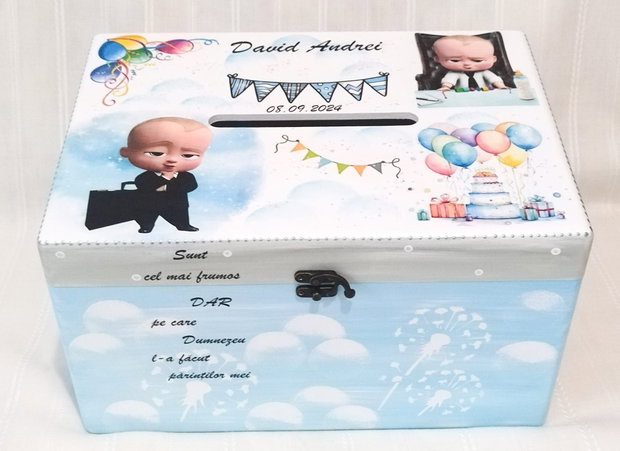 Cutie de dar pentru botez cu tema baby boss