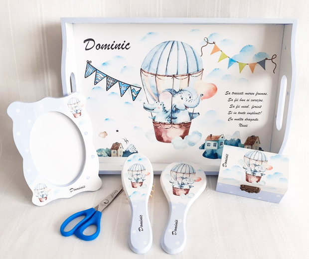 Tavita/set de mot baietel cu animalute in balon