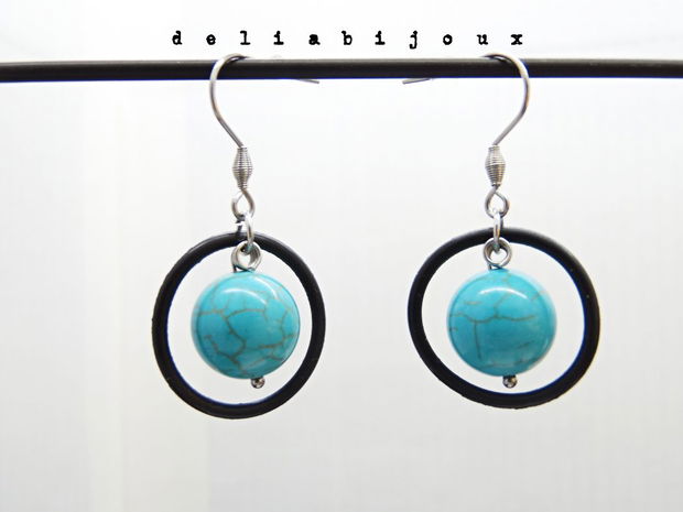 Cercei handmade statement  - Stil Industrial - turcoaz si cauciuc (cod1153)