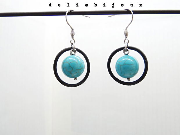 Cercei handmade statement  - Stil Industrial - turcoaz si cauciuc (cod1153)