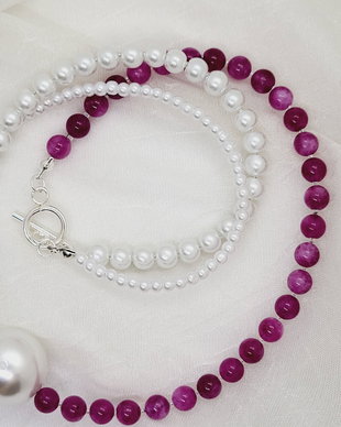 Set jad magenta și perle