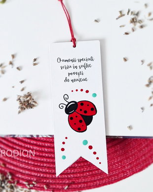 Semn de carte buburuza pictat manual cu mesaj personalizat