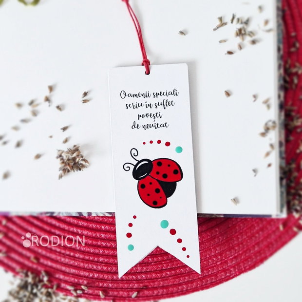 Semn de carte buburuza pictat manual cu mesaj personalizat