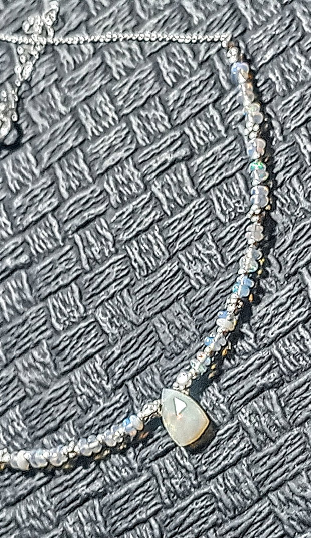 Rezervat Colier argint opal de foc etiopian brioleta fancy lant argint minimalist boho chic trendy