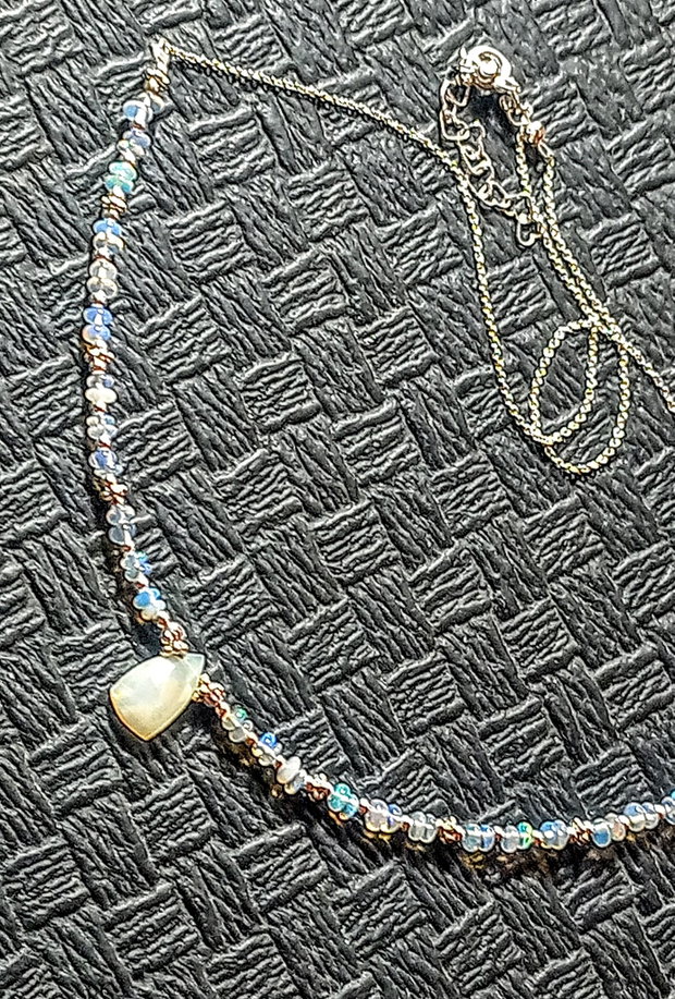 Rezervat Colier argint opal de foc etiopian brioleta fancy lant argint minimalist boho chic trendy