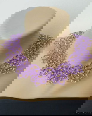 Colier mov deschis din dantela frivolite, colier dantela mov, bijuterii unicat, bijuterii tatting