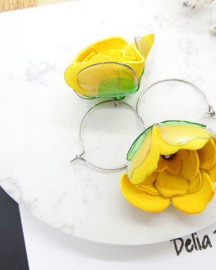 Cercei Statement Handmade Flori Foamiran și Sticlă Reciclată (cod1154)
