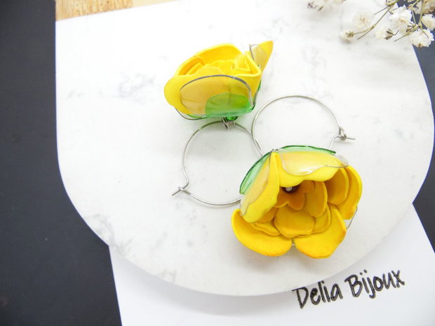 Cercei Statement Handmade Flori Foamiran și Sticlă Reciclată (cod1154)