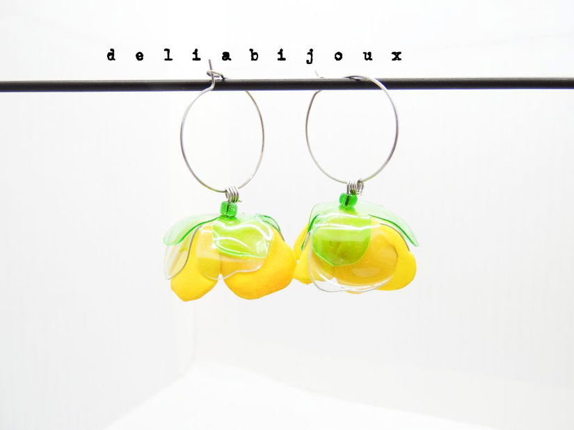 Cercei Statement Handmade Flori Foamiran și Sticlă Reciclată (cod1154)