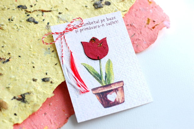 Martisor plantabil - Lalea din hartie manuala cu seminte de flori