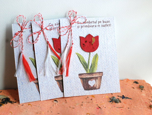Martisor plantabil - Lalea din hartie manuala cu seminte de flori