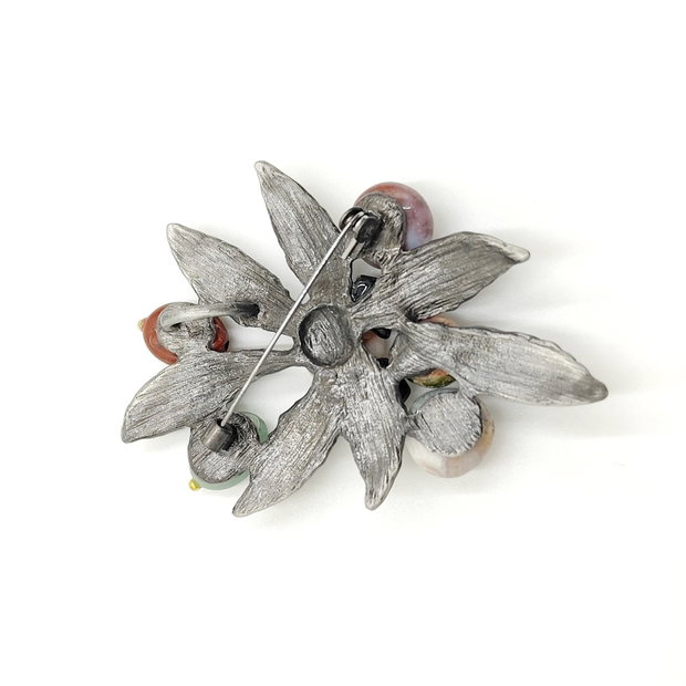 Brose metalica cu frunze si pietre colorate, 4358