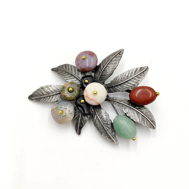 Brose metalica cu frunze si pietre colorate, 4358