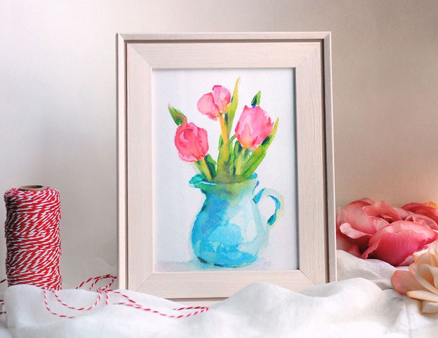 Pictura lalele - Aquarel - cadou 8 Martie