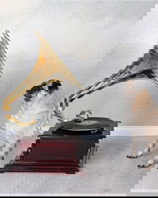 Gramofon dreptunghiular din lemn mahon