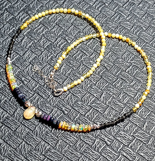 Colier argint opal de foc etiopian negru galben piatra lunii neagra opal galben minimalist boho chic trendy cadou - Transport gratuit