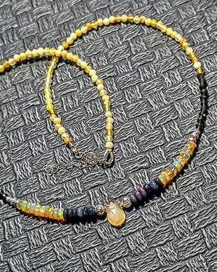 Colier argint opal de foc etiopian negru galben piatra lunii neagra opal galben minimalist boho chic trendy cadou - Transport gratuit