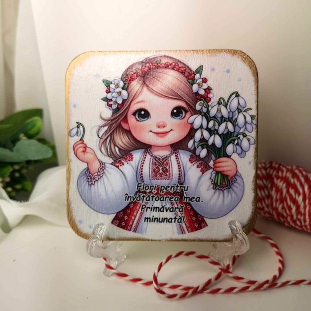 Felicitare din lemn, personalizata, pentru invatatoare, educatoare