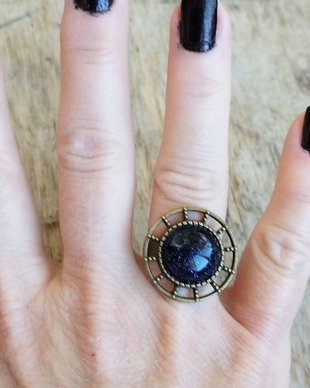 Inel reglabil, blue goldstone si bronz