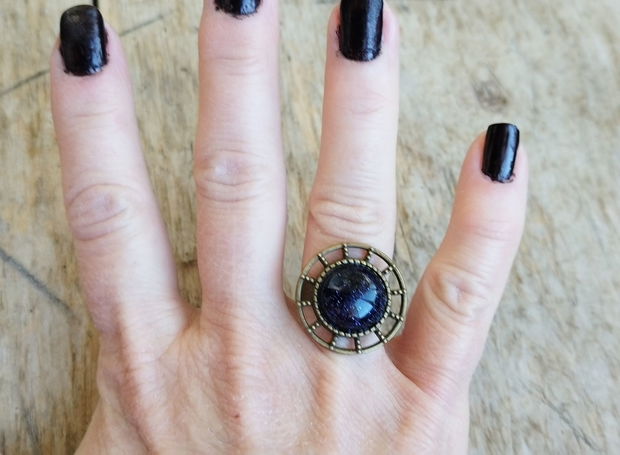 Inel reglabil, blue goldstone si bronz