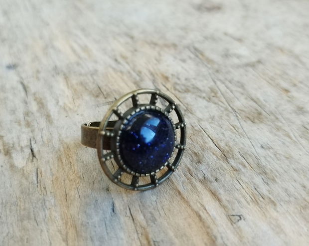 Inel reglabil, blue goldstone si bronz