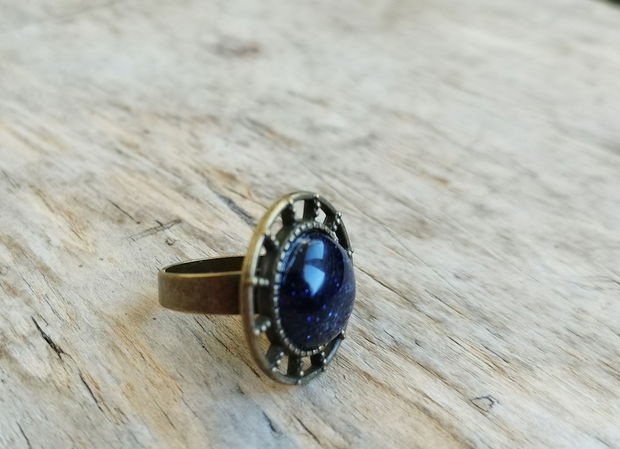 Inel reglabil, blue goldstone si bronz