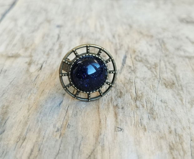 Inel reglabil, blue goldstone si bronz