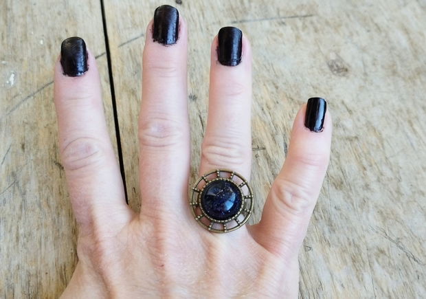 Inel reglabil, blue goldstone si bronz