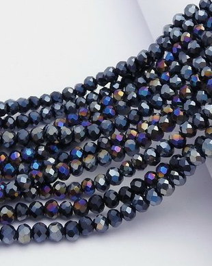 Cristale din sticla, rondelle,3.5x3 mm, opace, AB, negre-B01