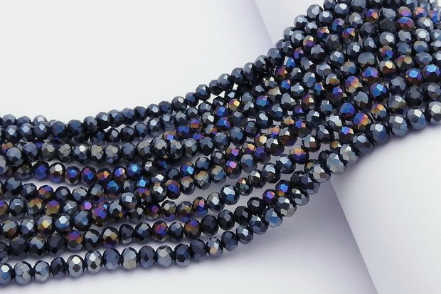 Cristale din sticla, rondelle,3.5x3 mm, opace, AB, negre-B01