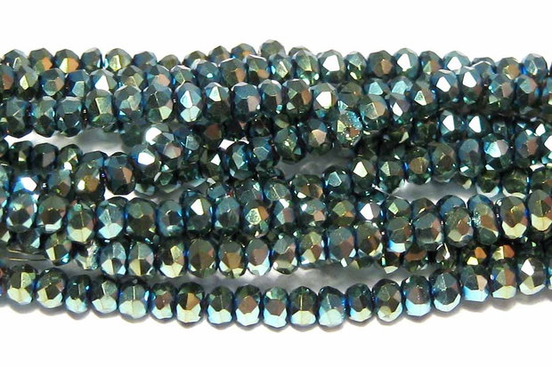 Cristale din sticla, rondelle, 3x2 mm, verzi