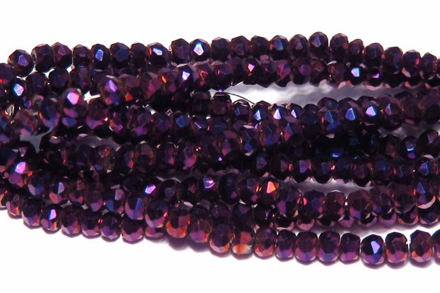 Cristale din sticla, rondelle, 3x2 mm, purple