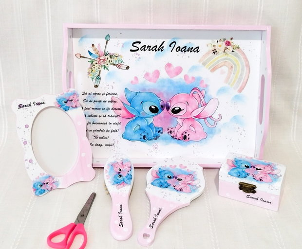 Tavita de mot fetita cu Stitch și Angel
