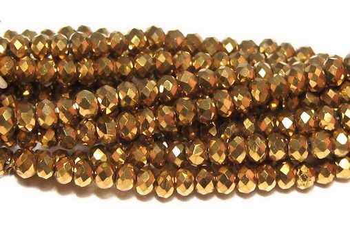 Cristale din sticla, rondelle, 3x2 mm, aurii