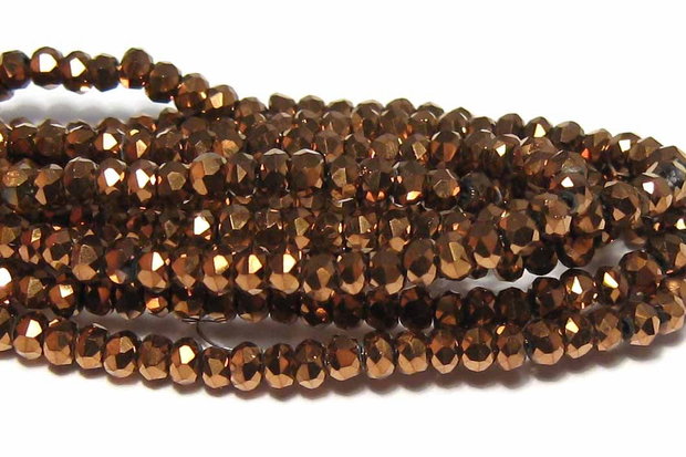 Cristale din sticla, rondelle, 3.5x3 mm, cupru