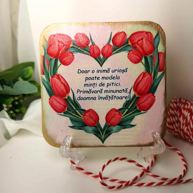 Felicitare din lemn, personalizata pentru invatatoare, educatoare, profesoara