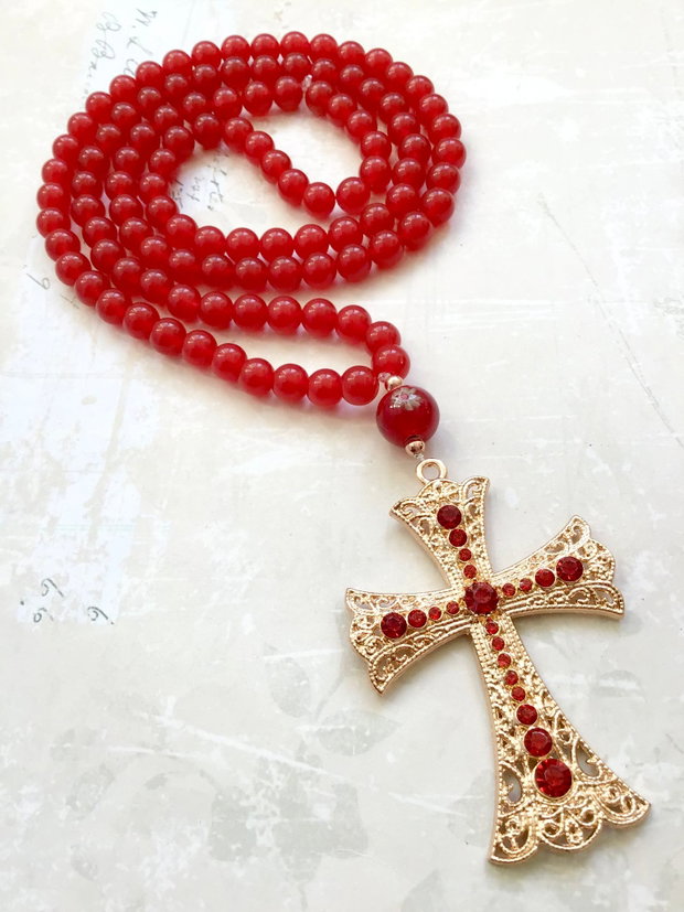 MALA Nepaleza Jad rosu & cruce aurie