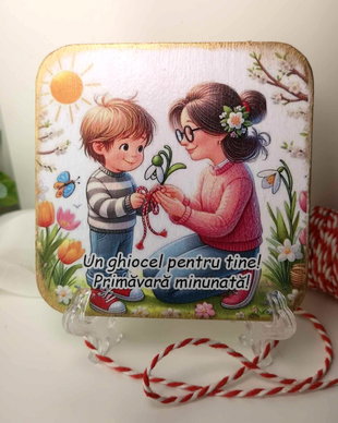 Felicitare din lemn, personalizata - martisor