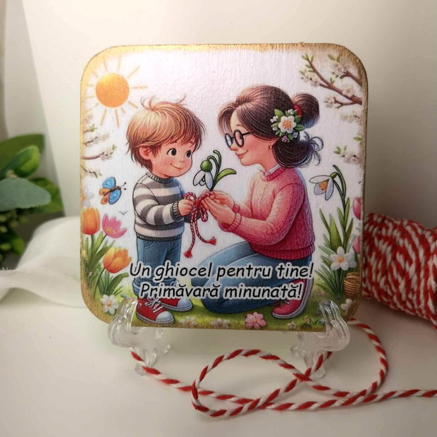 Felicitare din lemn, personalizata - martisor