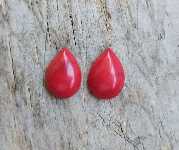 Cabochon coral rosu, 14x10 mm (2 buc)