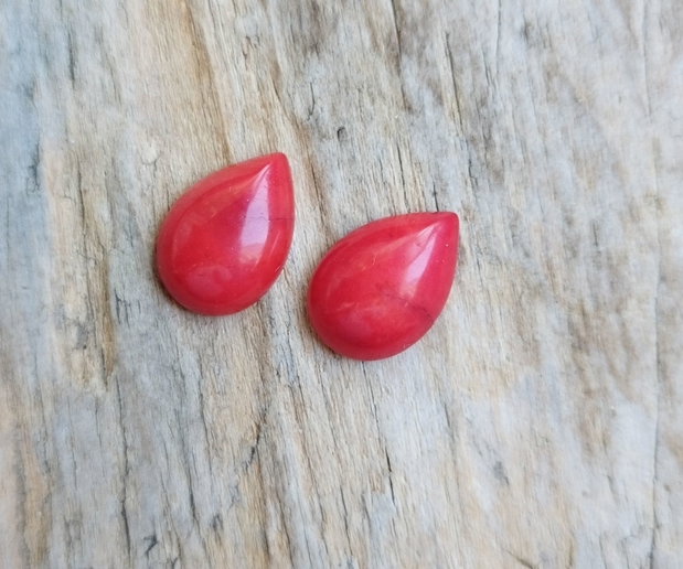 Cabochon coral rosu, 14x10 mm (2 buc)