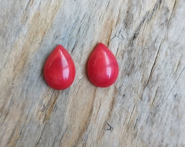 Cabochon coral rosu, 14x10 mm (2 buc)