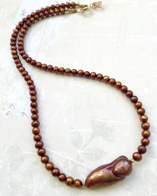 Colier CHOKER perle de cultura aramii & perla Baroc